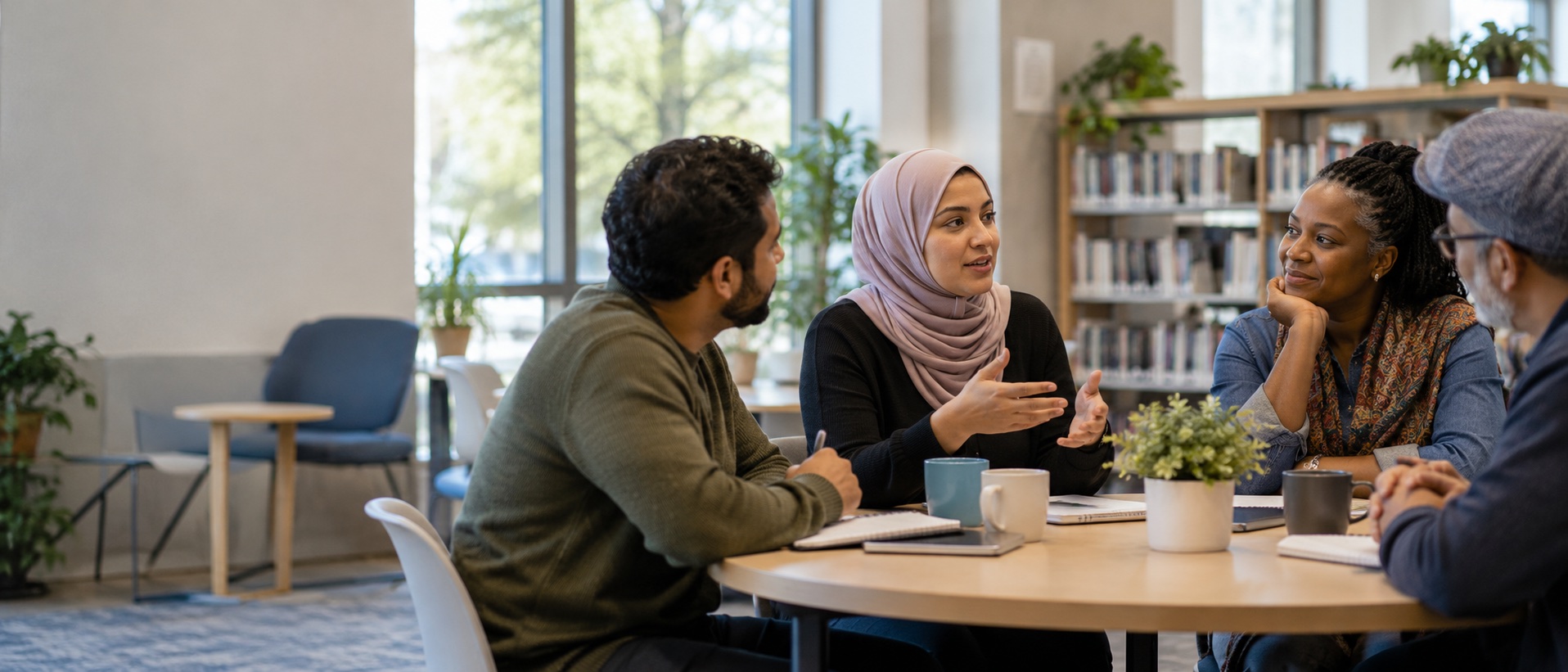 Illustrative neighbours learning about Islam in a library
